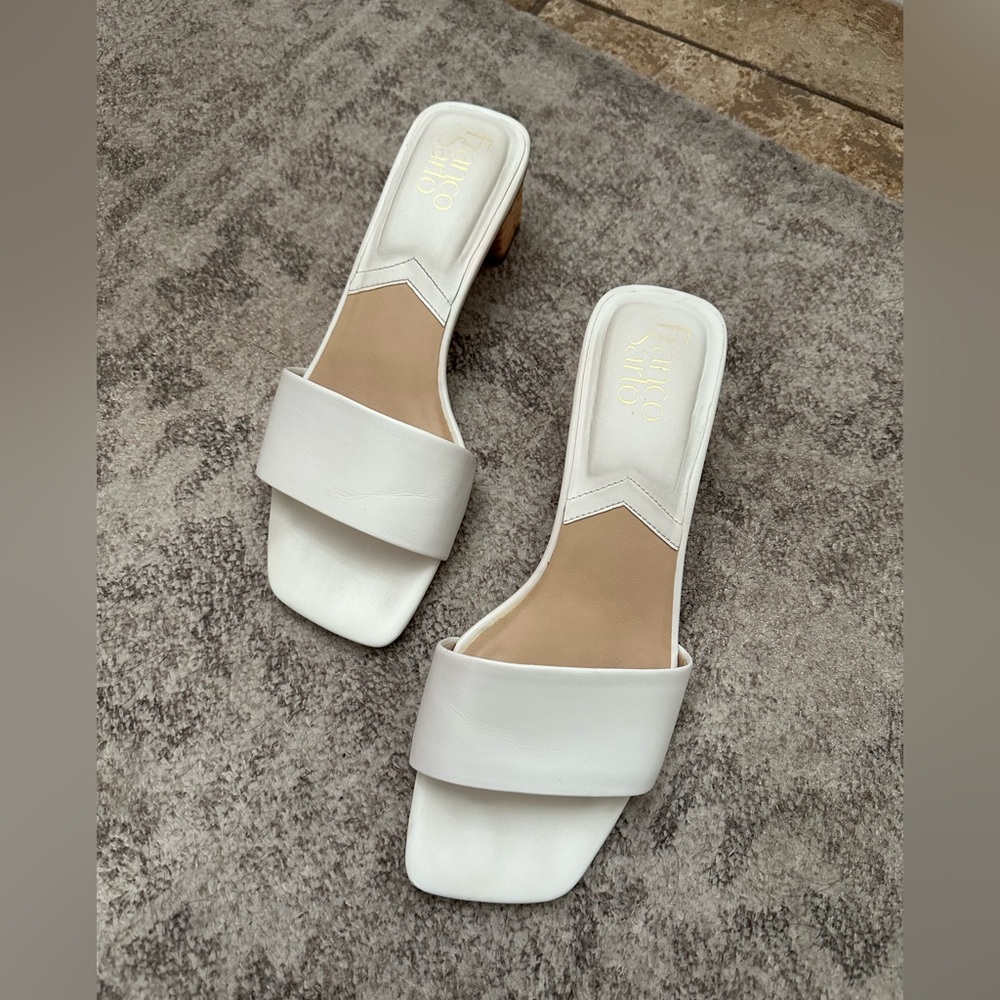 Franco Sarto White Slide Block Sandals